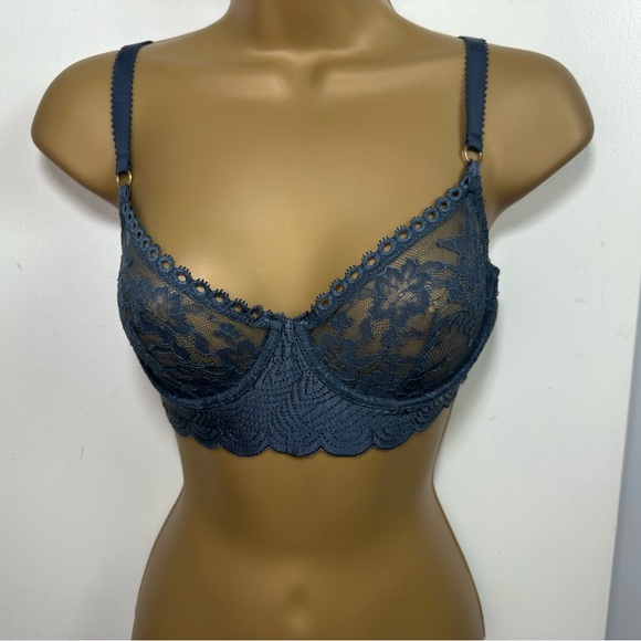 Stella McCartney X Anthro Rosie Grey Underwire Floral Lace Semi-Sheer Bra 32D - Picture 4 of 15